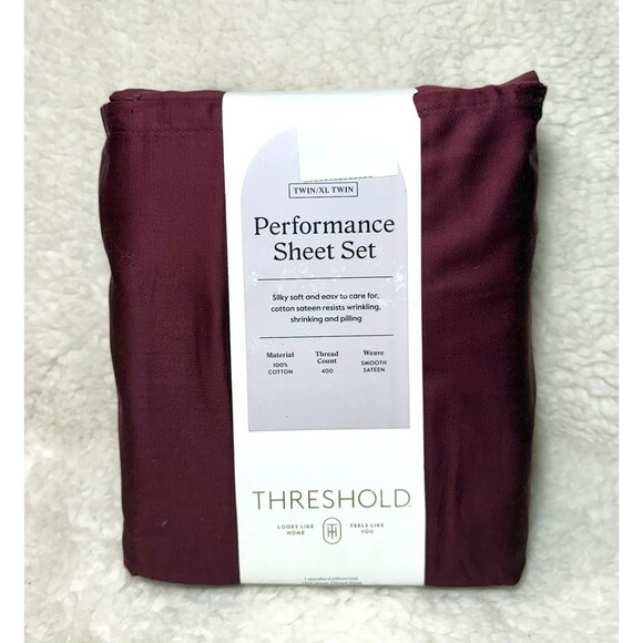 Twin/XL Solid Performance 400 Thread Count Sheet Set Wine Red - Threshold - Picture 5 of 5